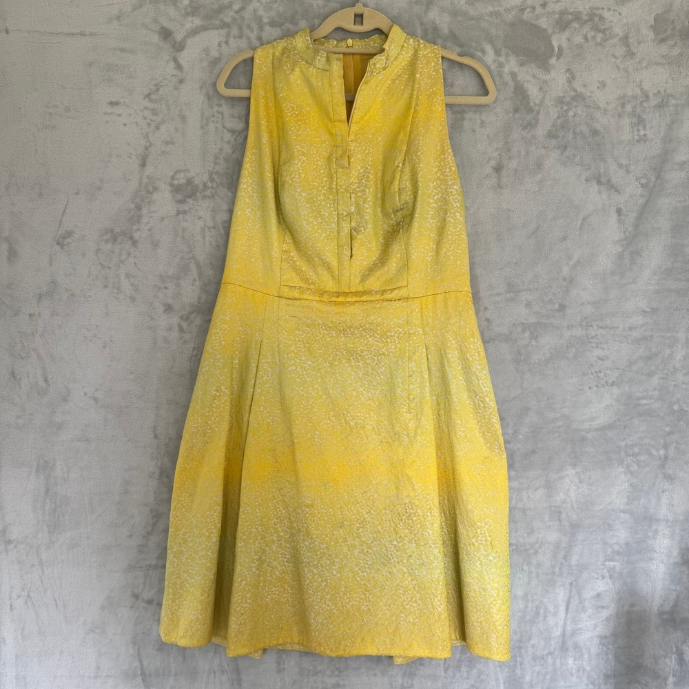 Akris Punto Yellow Brocade Sleeveless Fit and Flare Dress Bergdorf Goodman 10